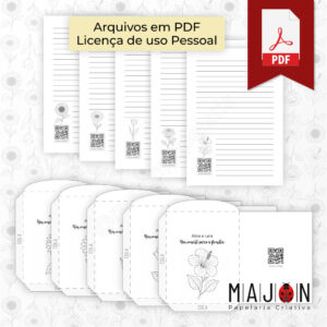 Papéis de Cartas + Envelopes (5 modelos) - Coleção Flores para Colorir (PDF)